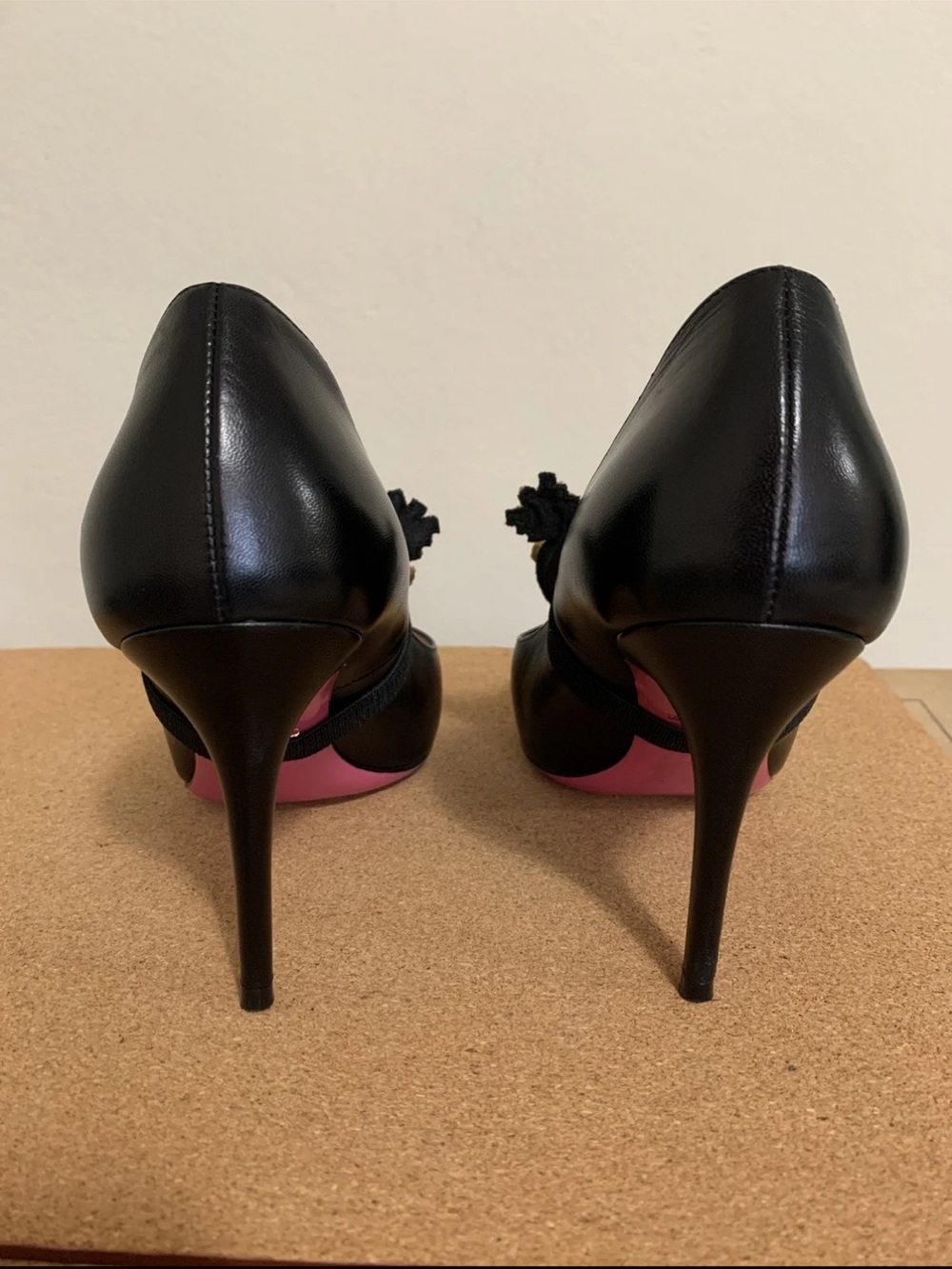 Gucci Black Leather Crystal Heart Mary Jane Pumps - Picture 3 of 13